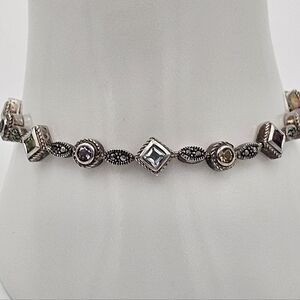 NF 925 Thailand Sterling Silver Multi Gemstone Bracelet 7" Amethyst Citrine